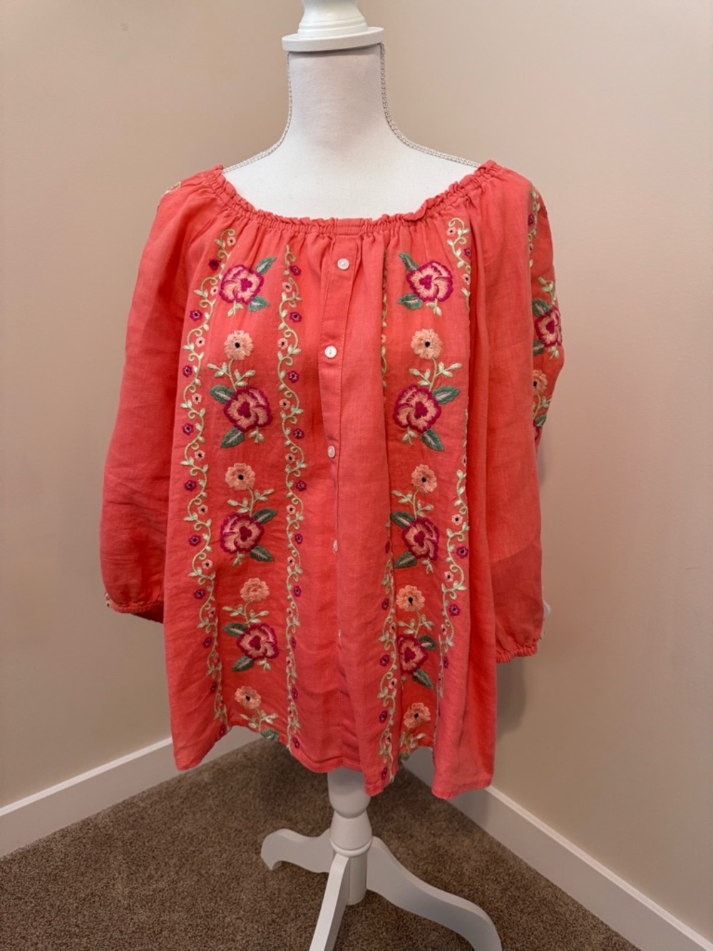 Charter Club Embroidered Coral Women's Top